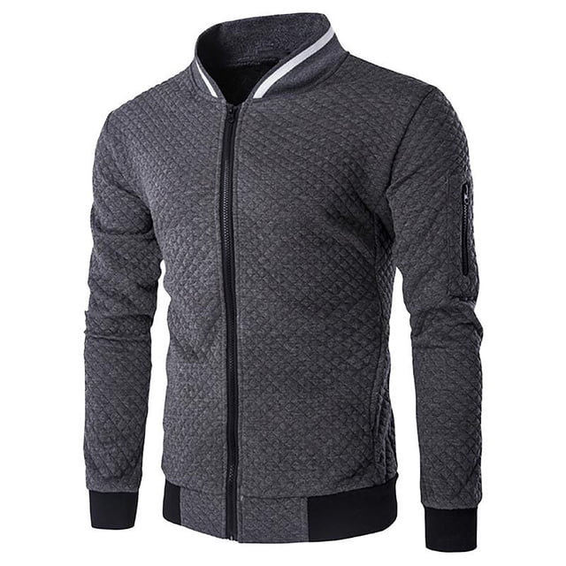 Liyamei Men's Fall/winter Stand-up Collar Solid Color Plaid Zipper Sweater Baseball Uniform Sports Suit
