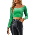 thumbnail image 1 of INSPIRE CHIC Women's Velvet Long Sleeve Off Shoulder Solid Crop Tops XS Green, 1 of 6