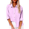 thumbnail image 2 of Yuyuzo Plus Size Tops for Women Long Sleeve Lapel Collared Cotton Linen Solid Color Button down Shirts with Pockets, 2 of 7
