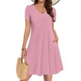 thumbnail image 1 of Admvng Robe pour Femmes Été 2025 à Manches, Design en Gousse, Robe de Couleur Unie à Col en V avec Poche P-2TG, 1 of 7
