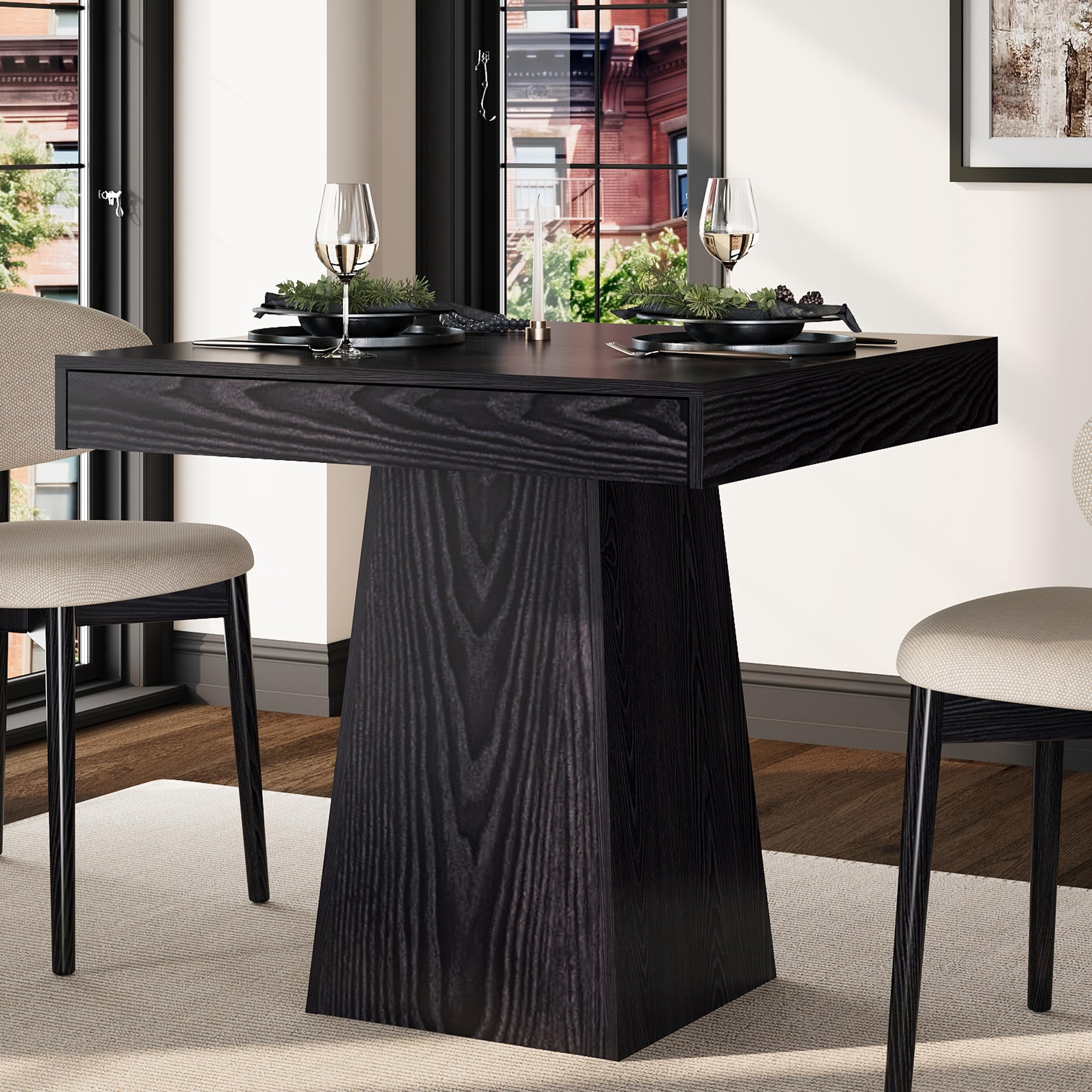 Portable Square Table Space-Saving Modern Square Dining Table for 4 with Storage Drawers ...