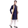 thumbnail image 4 of Vêtements Indiens Ensemble Kurta Pyjama pour Homme avec Foulard Robe de Fête de Mariage (Bleu, TG), 4 of 6