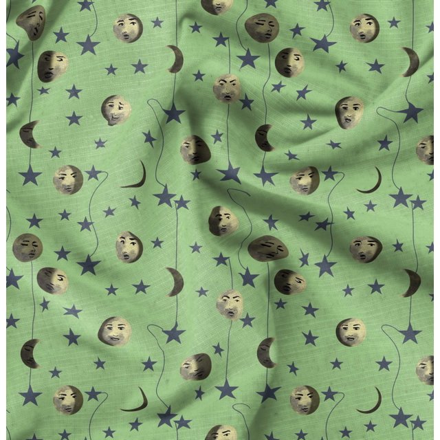 Soimoi Georgette Viscose Fabric Moon & Stars Galaxy Print Sewing Fabric Yard 42 Inch Wide