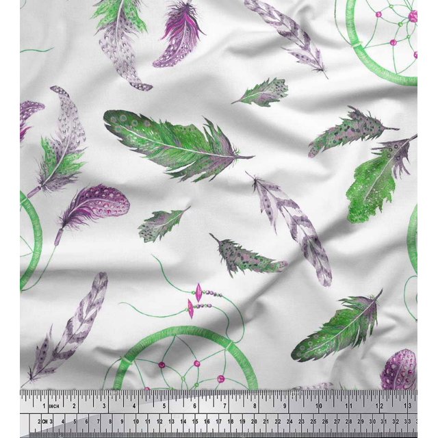 Soimoi Cotton Duck Fabric Feather & Dream Catcher Home Decor Print Sewing Fabric Yard 42 Inch Wide