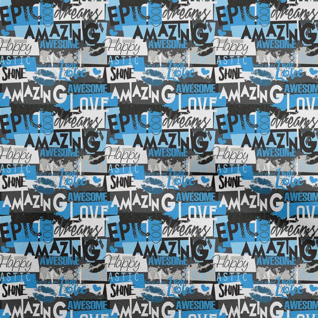 oneOone Cotton Poplin Medium Blue Fabric Writing Font Craft Projects Decor Fabric Printed By The Yard 56 Inch Wide