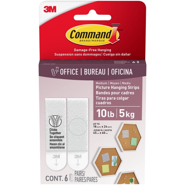 Command Bandes blanches pour suspendre des tableaux, 10 lb, 6 paires