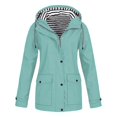 thumbnail image 1 of NARABB Women Casaul Solid Jackets Outdoor Plus Size Drawstring Zipper Hooded Raincoat Windproof Tops Coat With Pocket, 1 of 5