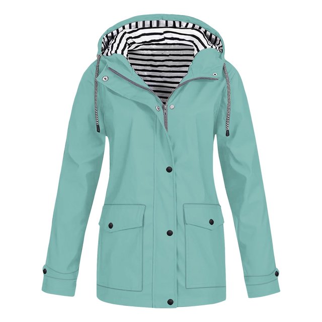 NARABB Women Casaul Solid Jackets Outdoor Plus Size Drawstring Zipper Hooded Raincoat Windproof Tops Coat With Pocket