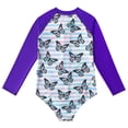 thumbnail image 3 of Little Girls Rash Guard Swimsuits Flounce Printed Long Sleeve Sun Protection Girls Toddler Bathing Suit Girl 4-5 Years, 3 of 8