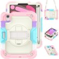 thumbnail image 1 of Case for iPad Mini 7 A17 Pro 2024/Mini 6 2021 8.3 Inch 7th/6th Gen with Screen Protector, 360 Degree Rotating Kickstand Hand Strap Shockproof Cover with Shoulder Strap, Rainbow Pink, 1 of 7