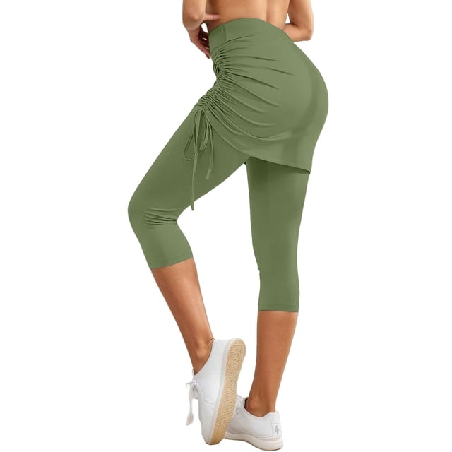 Versatile Quarter Length Ruched Skirt Pant for Women Daily Casual Wear Yoga Practice Comfortable Stretch Fabric Easy Care Machine Washable Spring Summer
