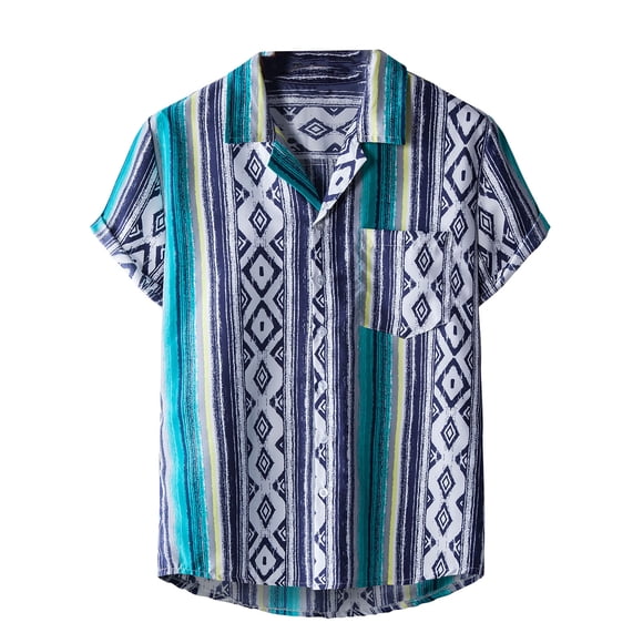 Men Hawaiian Short Sleeve Beach Shirt Printed Summer Casual Button Down Shirts