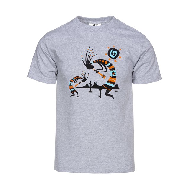 T-Shirt à Manches Courtes pour Hommes, Rituel Tribal du Désert - Gris Chiné - Petit