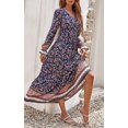 thumbnail image 3 of Robe Maxi à Manches Longues pour Femmes - Col en V, Décontractée, Boutonnée, Bohème, à Imprimé Floral, Automne, Longues Robes, 3 of 6