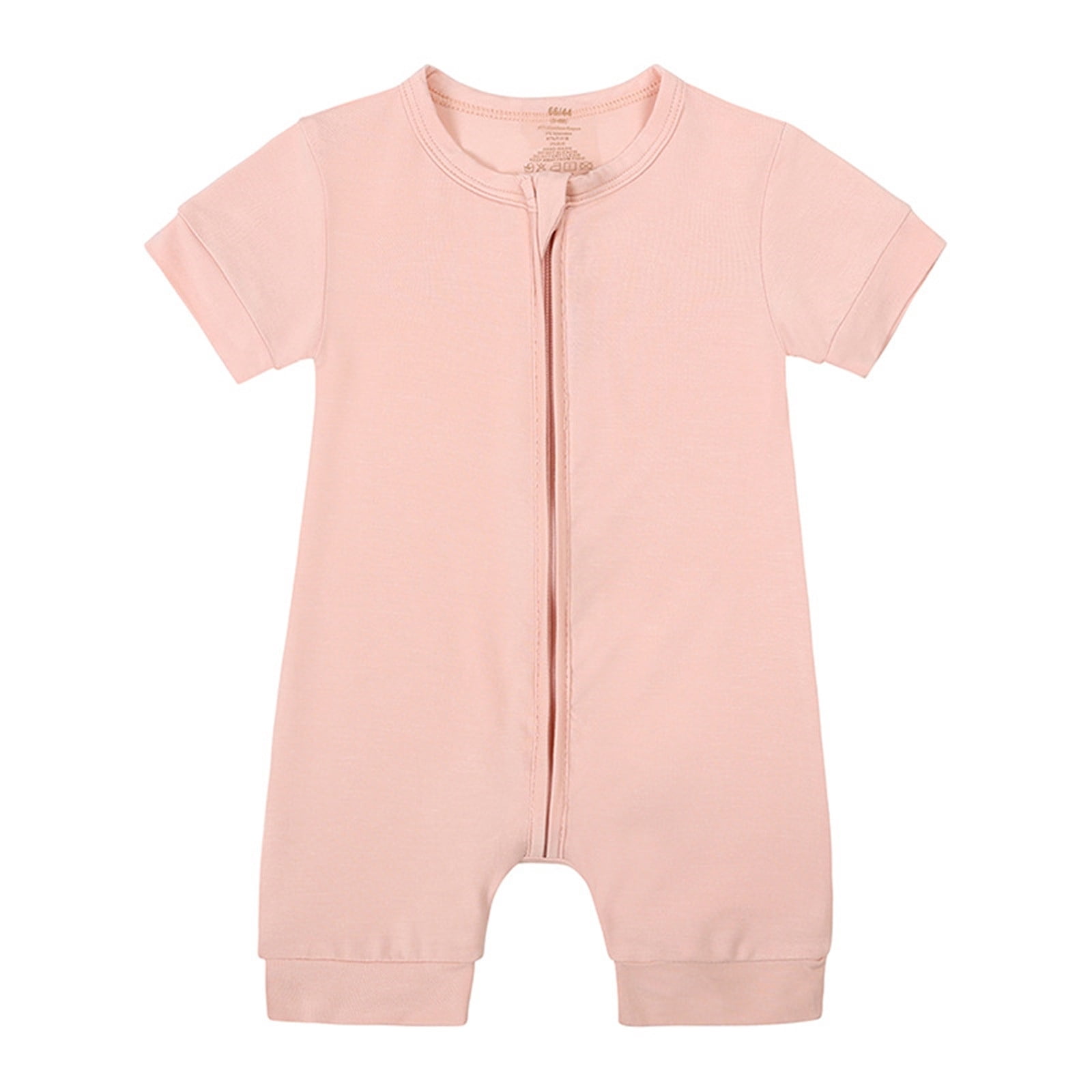 WEIYLL Boys Rompers Zipper Short Sleeve Sleeper Solid Color Summer Crew Neck Pink Kids Clothing for 18-24 Months