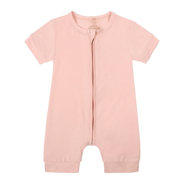 WEIYLL Boys Rompers Zipper Short Sleeve Sleeper Solid Color Summer Crew Neck Pink Kids Clothing for 18-24 Months