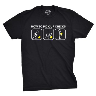 Mens How to Pick Up Chicks Funny T Shirt Easter Gift Graphic Tee Sarcastic Novelty Top Humor Tees (Black) - XL