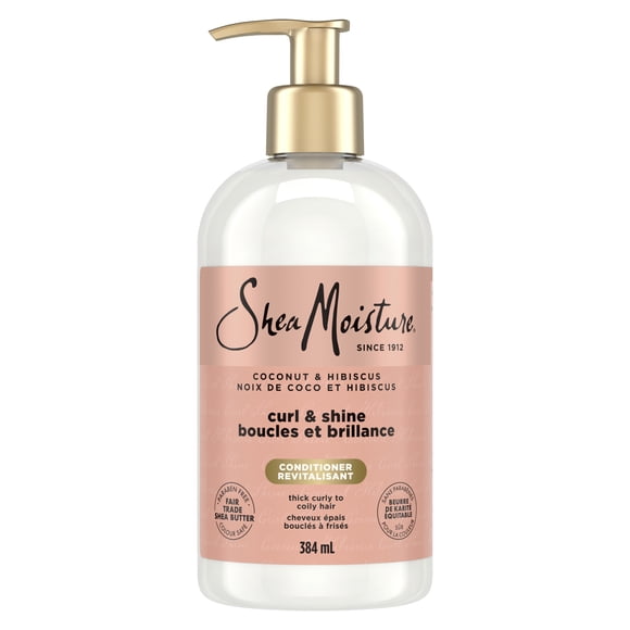 SheaMoisture Noix de Coco & Hibiscus Boucles & Brillance Revitalisant pour Cheveux Épais, Bouclés avec Protéine de Soie & Huile de Neem pour Hydrater & Assouplir