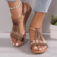 thumbnail image 2 of KAMUCC Women's Sandals with Wedge Design High Heel Rhinestone Bands and Elastic Strap Versatile for Outdoor and Beach, 2 of 5