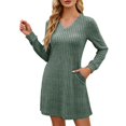 thumbnail image 2 of RKSTN Robes pour Femmes Printemps Pois Couleur Unie Manches Longues Robe Fermée Robe Ample, 2 of 4