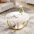 thumbnail image 2 of Fnova Table Basse avec Rangement à 2 Niveaux, Table Basse Ronde de 32 Pouces avec Pattes en Métal, Table Centrale de Style Rustique Moderne pour Salon, Blanc et Or, 2 of 10