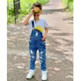 thumbnail image 3 of KIDSCOOL SPACE Boy Girl Overalls,Ripped Denim Washed Jeans Dungarees Jumpsuit,Blue,2-3 Years, 3 of 8