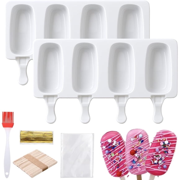 Cake Pop Mold Kit 2 Pack 8 Cavities with 100 Sticks 100 Bags and Brush