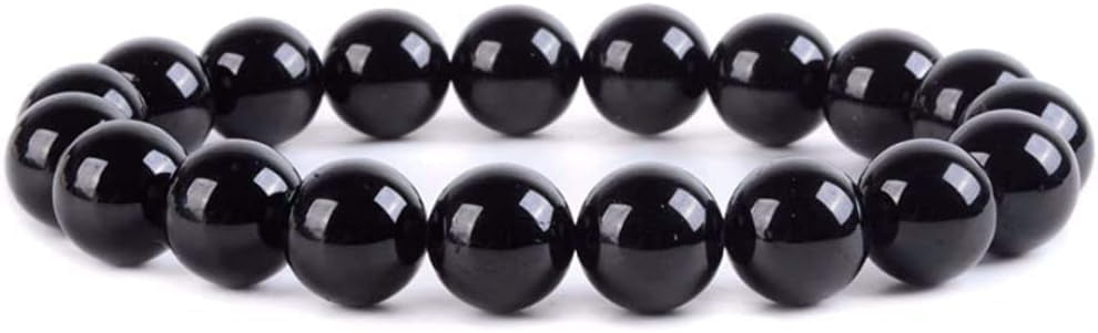 Angelstones Bracelet Extensible Unisexe en Perles Rondes de 10 mm en Tourmaline Noire Naturelle