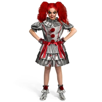 Joyfy Girls Clown Costume, Evil Clown Dress, Halloween Scary Jester Costume for Girls Halloween Dress Up, Fancy Dress Cosplay Party