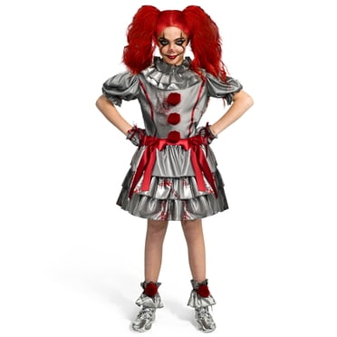 Joyfy Girls Clown Costume, Evil Clown Dress, Halloween Scary Jester Costume for Girls Halloween Dress Up, Fancy Dress Cosplay Party