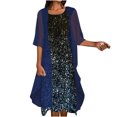 thumbnail image 2 of EGNMCR Robes d'Été Femmes Tendance 2024 Robe d'Été pour Femmes à Manches Mi-Longues Blouse + Robe Ensemble Deux Pièces Robe Longueur Genou Robe de Plage, 2 of 8