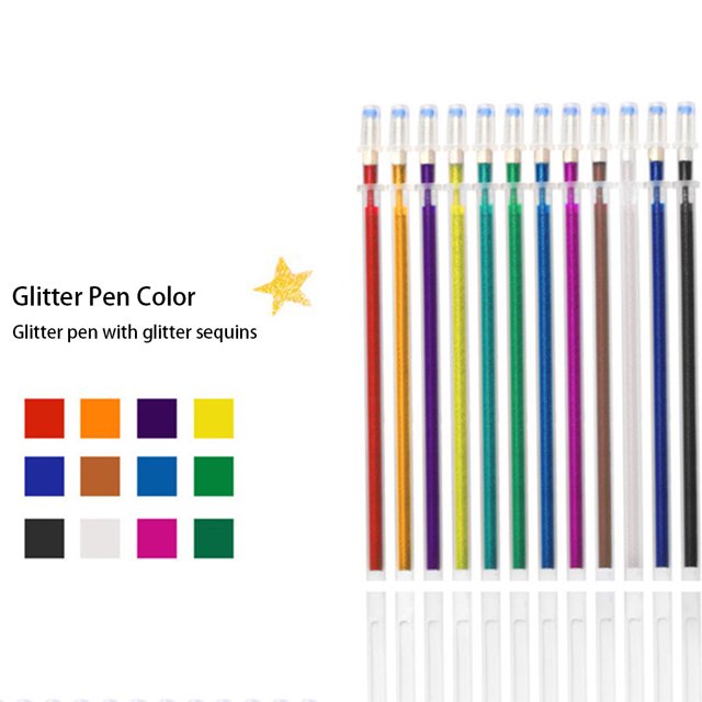pitrice 12 Pieces Gel Pen Refill Painting Writing Stationery Marker Replacement Office Marking Shinning Highlight Ink Ballpoint Type 1