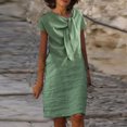thumbnail image 1 of Jusqu'à 65 % de Rabais! Robes d'Été Mode pour Femmes 2024 Grande Taille Nouvelle Allure Élégante Col Rond à Nouer Manches Courtes Couleur Unie Coton Coton Lin Robe, 1 of 6