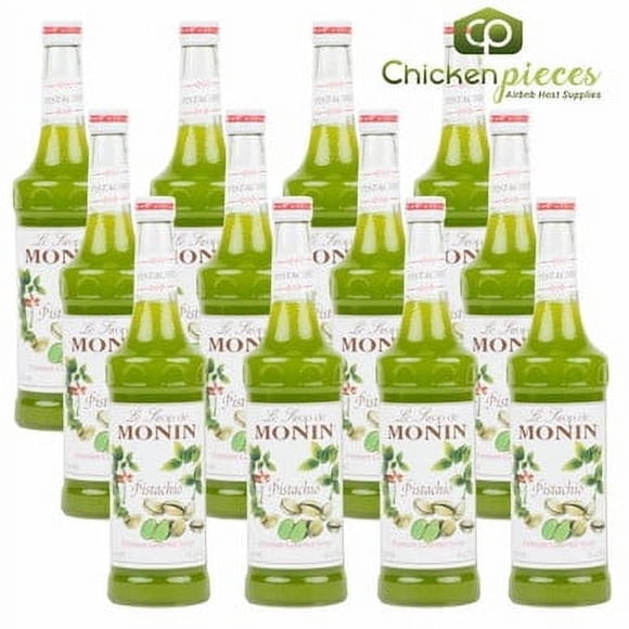 Monin Premium Pistachio Syrup, Authentic Roasted Nut & Light Toasted Flavor, 750 mL (25.4 oz) Glass Bottles, Professional Bulk Case of 12