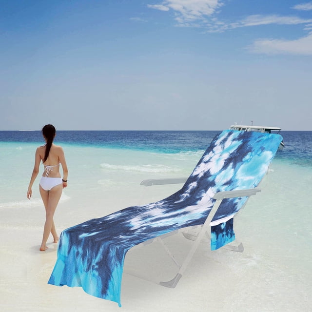 LSLJS Beach Chair Cover with Side Pockets, Microfiber Chaise Lounge Chair Towel Cover for Sun Lounger Pool Sunbathing Garden Beach Hotel, Easy To Carry Around