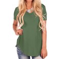 thumbnail image 3 of MAWCLOS Ladies Tee Solid Color T Shirt V Neck Tops Casual Holiday Short Sleeve Tunic Blouse Army Green 3XL, 3 of 7