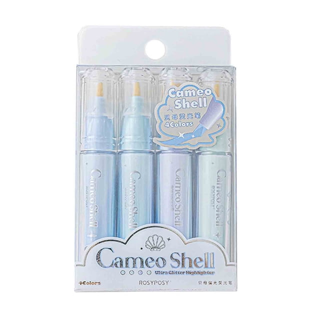 TopLLC Burst Flash Girl Heart Mother-of-pearl Highlighters, Fiber Point, Assorted Colors, 4 Count