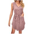 thumbnail image 2 of EGNMCR Robes de Fête pour Femmes Robe Débardeur Décontractée Sans Manches de Printemps/été pour Femmes avec Poches, Col en V, Plissée, 2 of 6