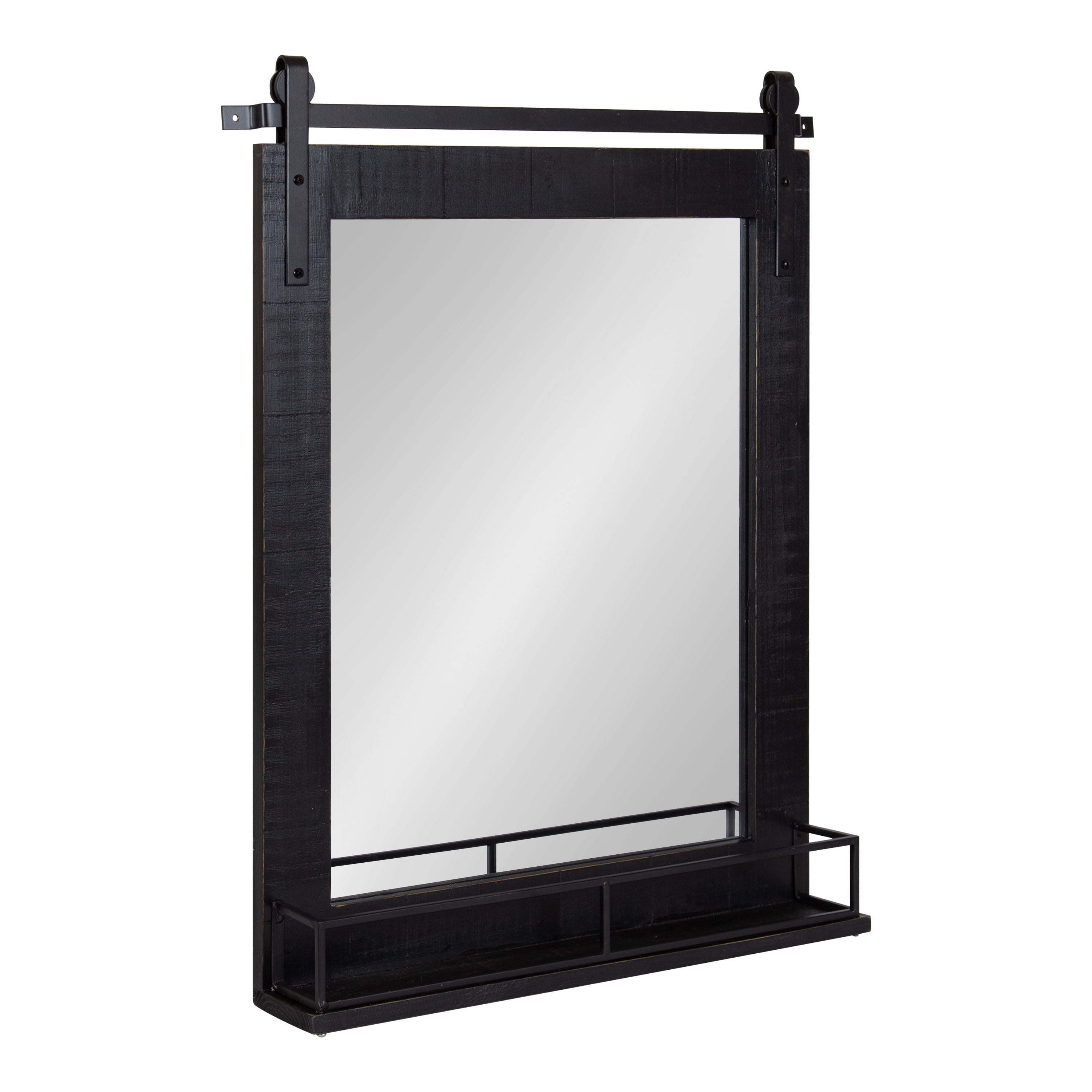 Kate and Laurel Cates Farmhouse Vertical Mirror with Shelf, 24 x 31, Black, Decorative Rustic Wall Mirror with Functional Shelf for Storage and Display