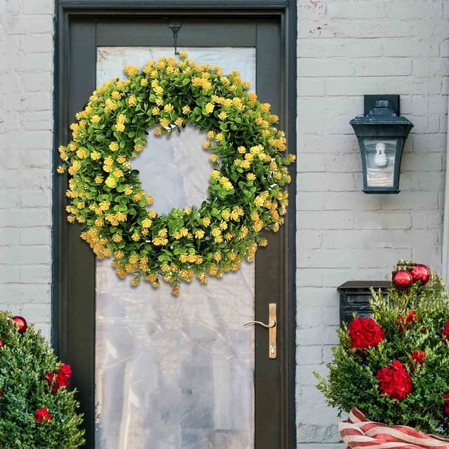 Spring Wreaths for Front Door, Summer Wreaths for Front Door, Plastic Colorful Wreath Spring and Summer Colorful Leaf Wreath Spring and Summer Decoration Gate Pendant, Spring Wreath for Front Door