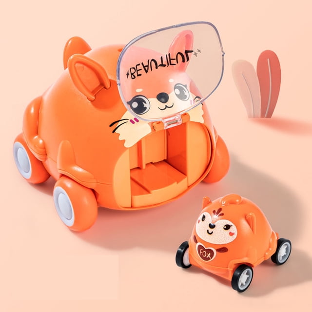TIMIFIS Catapult Cars Cute Cartoons Animals Child Catapult Car Mini Inertias Rebounds Car Puzzle Parent-Child Interactive Children's Toy Car Model
