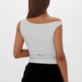 thumbnail image 4 of Plebaso Débardeurs pour Femmes à Épaules Dénudées Sans Manches Ajustés Courts Froncés d'Été pour Sorties T-Shirts, 4 of 7