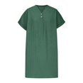 thumbnail image 4 of hotojiny Robes en Coton et Lin pour Femmes 2025 Amples à Boutons Col en V Robe T-Shirt Décontractée Unie à Manches Courtes Roulées Robes Mini de Plage, 4 of 7