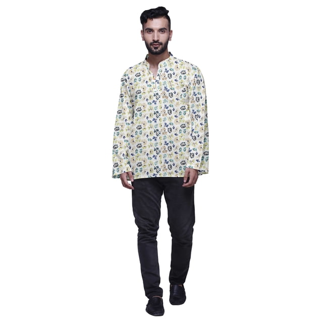 Atasi Kurta Décontractée Imprimée à Col Chinois Chemise Ethnique Kurta Courte pour Homme Tunique