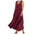 thumbnail image 1 of CHOK Robe Décontractée en Lin et Coton Uni à Encolure en U pour Femmes Sans Manches 2024 Robe Débardeur avec Poches Bleu 4TG, 1 of 7