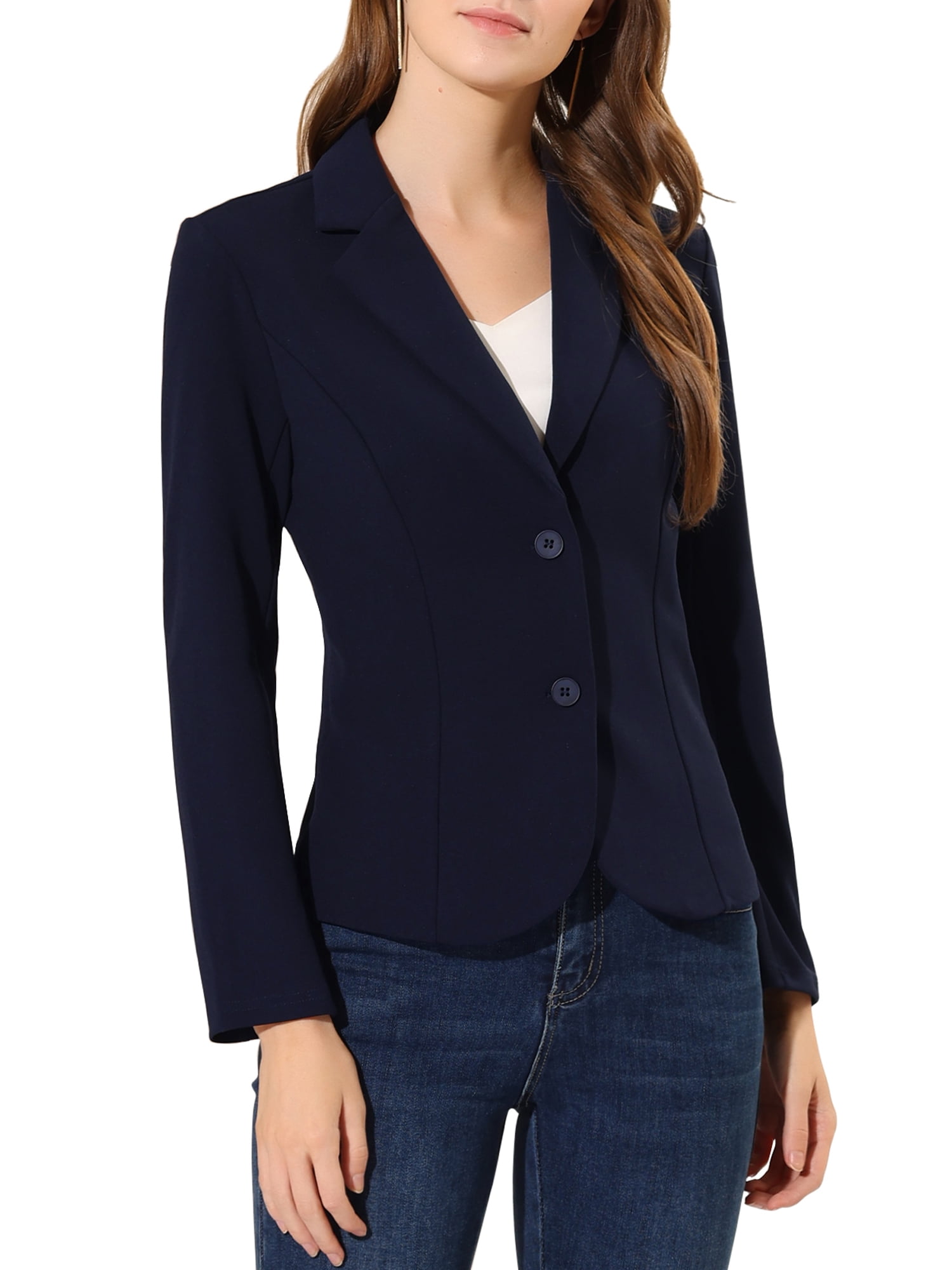 INSPIRE CHIC Blazer de Tailleur Extensible pour Femme à Col à Revers pour le Travail Bleu Marine m