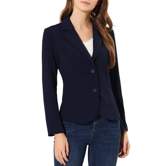 INSPIRE CHIC Blazer de Tailleur Extensible pour Femme à Col à Revers pour le Travail Bleu Marine P