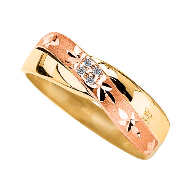 14k Two Tone Gold Cubic Zirconia 5-mm Ladies Wedding Band