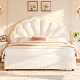 thumbnail image 4 of Homfa Full Size Bed Frame with LED Lights & Storage Drawers, Upholstered Platform Bed with Adjustable Petal Headboard, Off White Velvet, 4 of 7