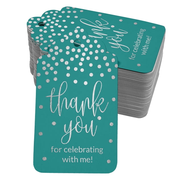Inkdotpot Real Silver Foil ThankYou For Celebrating With Me Birthday Tags Favor Hang Paper Tags 100 Pack